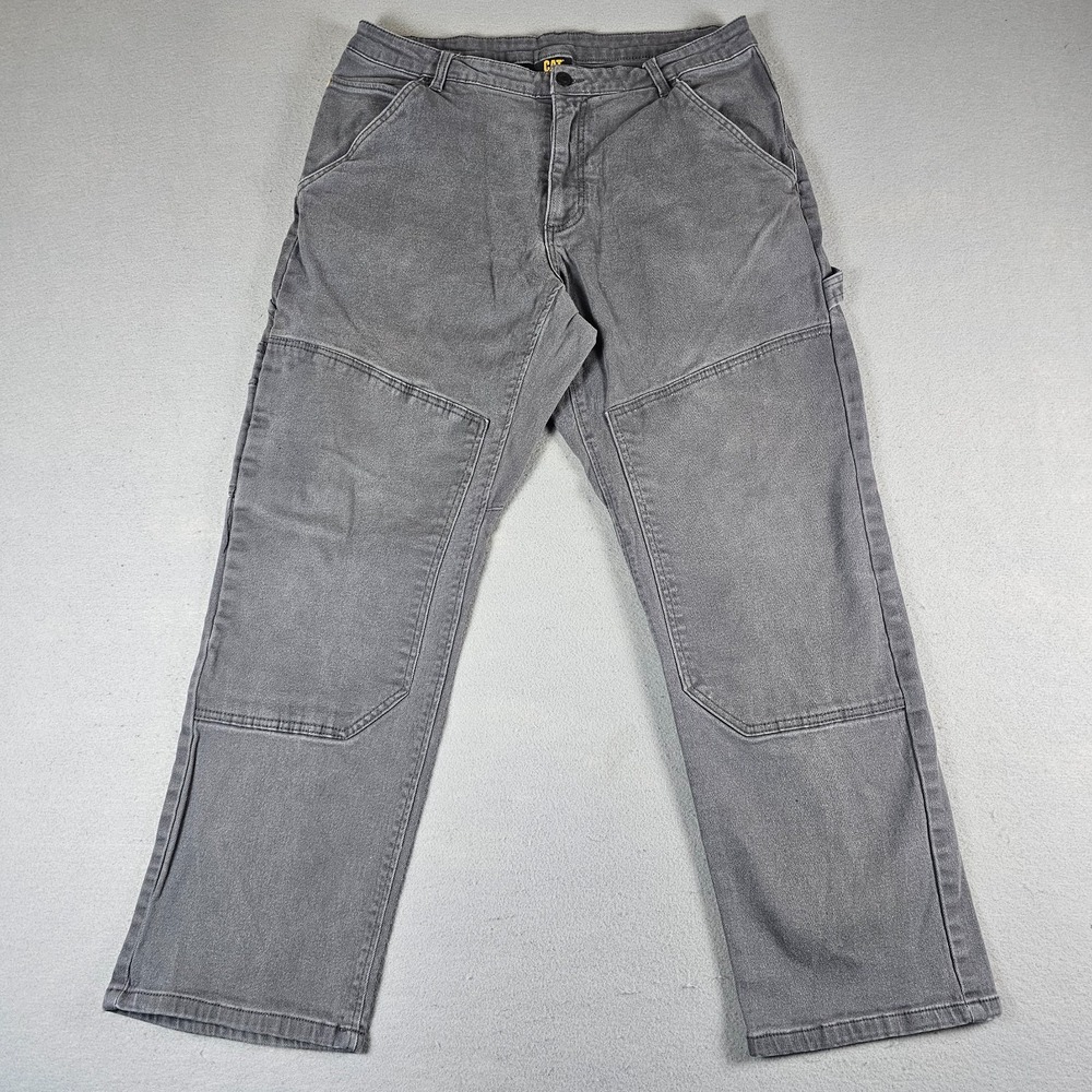 CAT Caterpillar Double Knee Pants Mens 36x30 Gray Carpenter Stretch Workwear